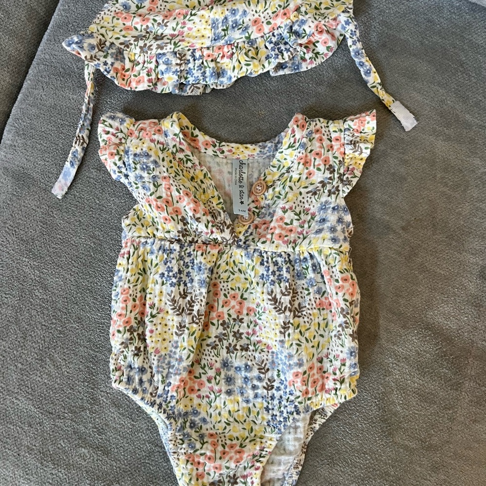 Floral Kids One Piece Bodysuit with Hat